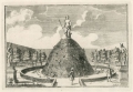 Dobová rytina Kopce s bohyní Dianou a okolními sochami (1691)